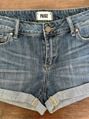 PAIGE Jimmy Jimmy Denim Shorts Womens 26 Blue Cuffed Distressed Mid Rise 3”